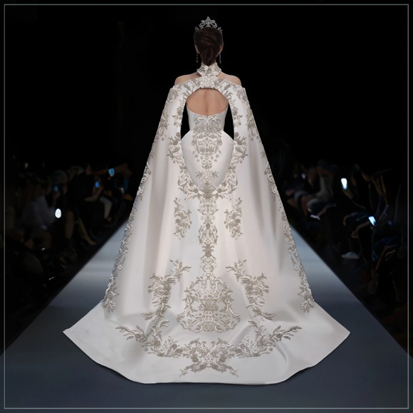 $30,500 Saiid Kobeisy Crystal Beaded Double Satin Runway Bridal Gown and Cape - Picture 4 of 16